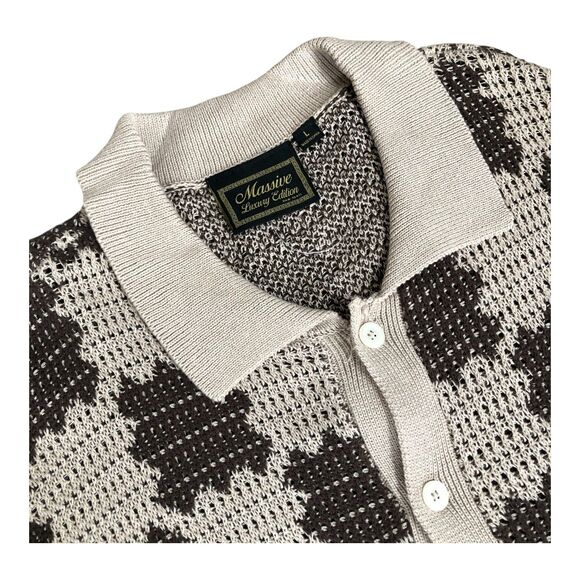 Massive Luxury Edition NWT Brown & Beige Knit Modern Button Up Casual Shirt Sz L - Picture 7 of 12